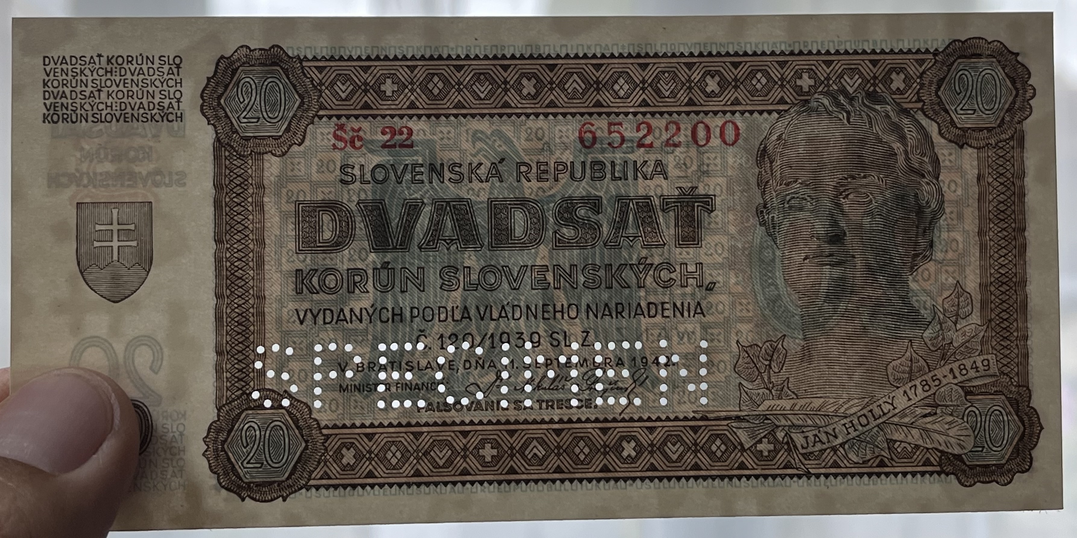 Slovensko - 20 Ks - 1945 - Šč - Specimen