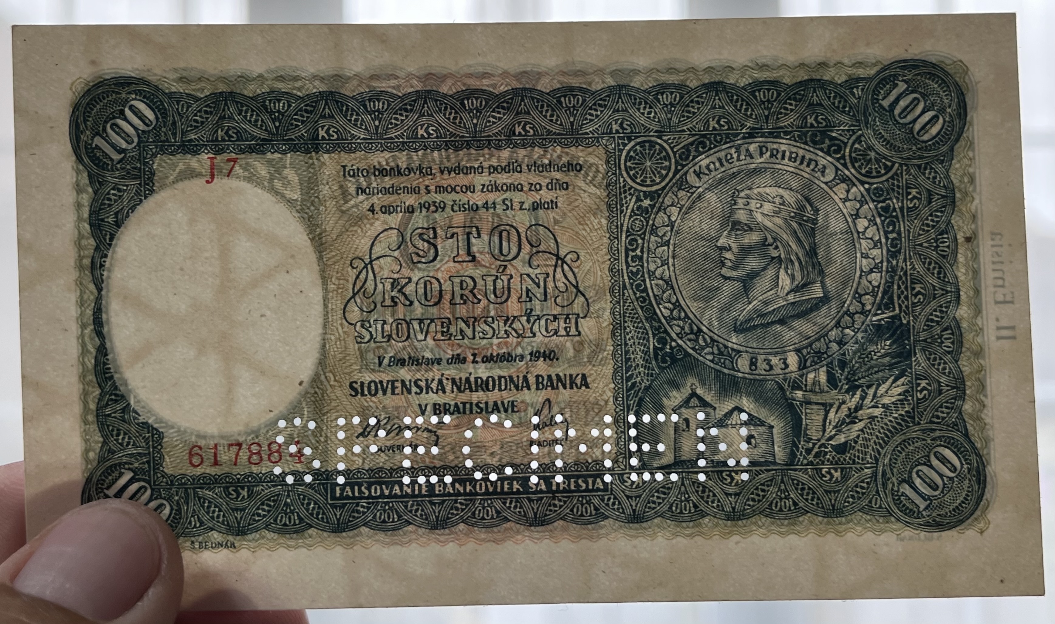 Slovensko - 100 Ks - 1940 - J7 - II. Vydání - UNC - Specimen