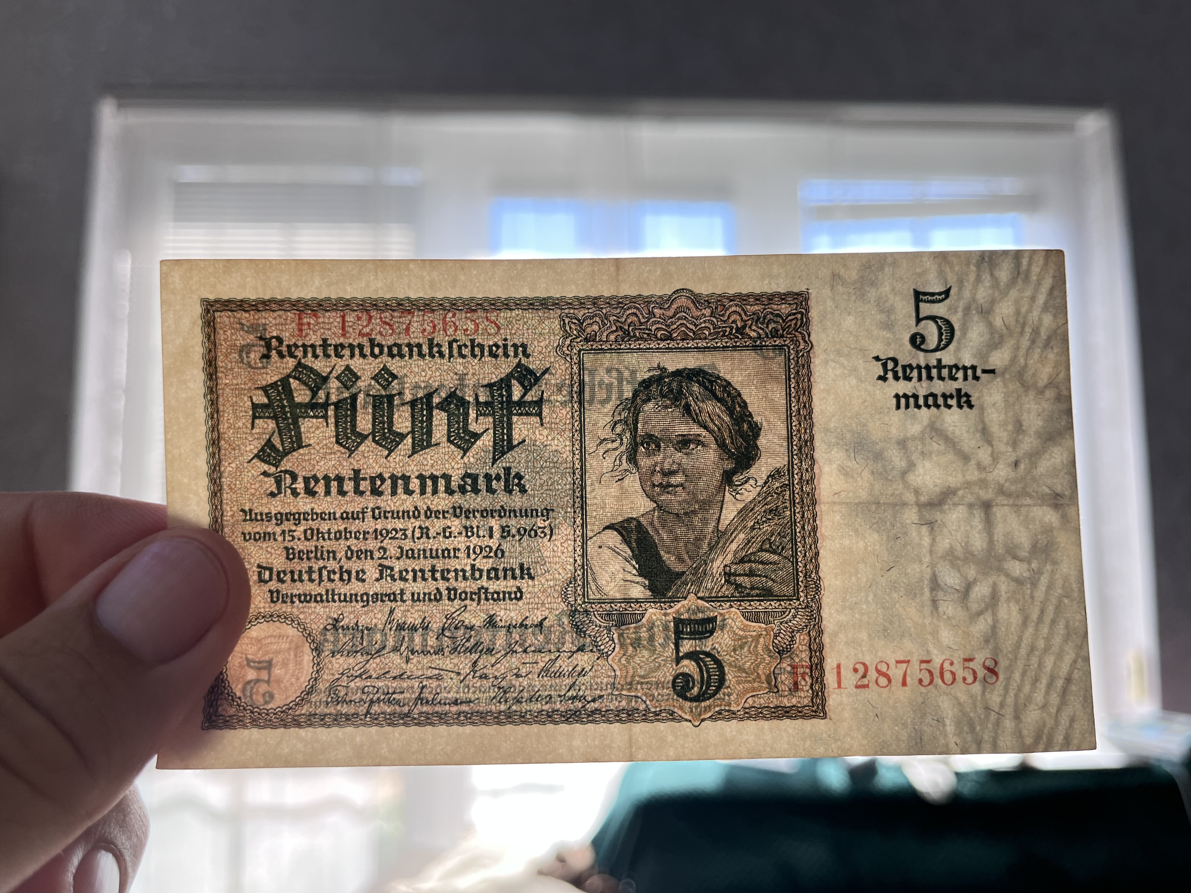 Nemecko - 5 Rentenmark 1926 F Geldschein, 1926-01-25