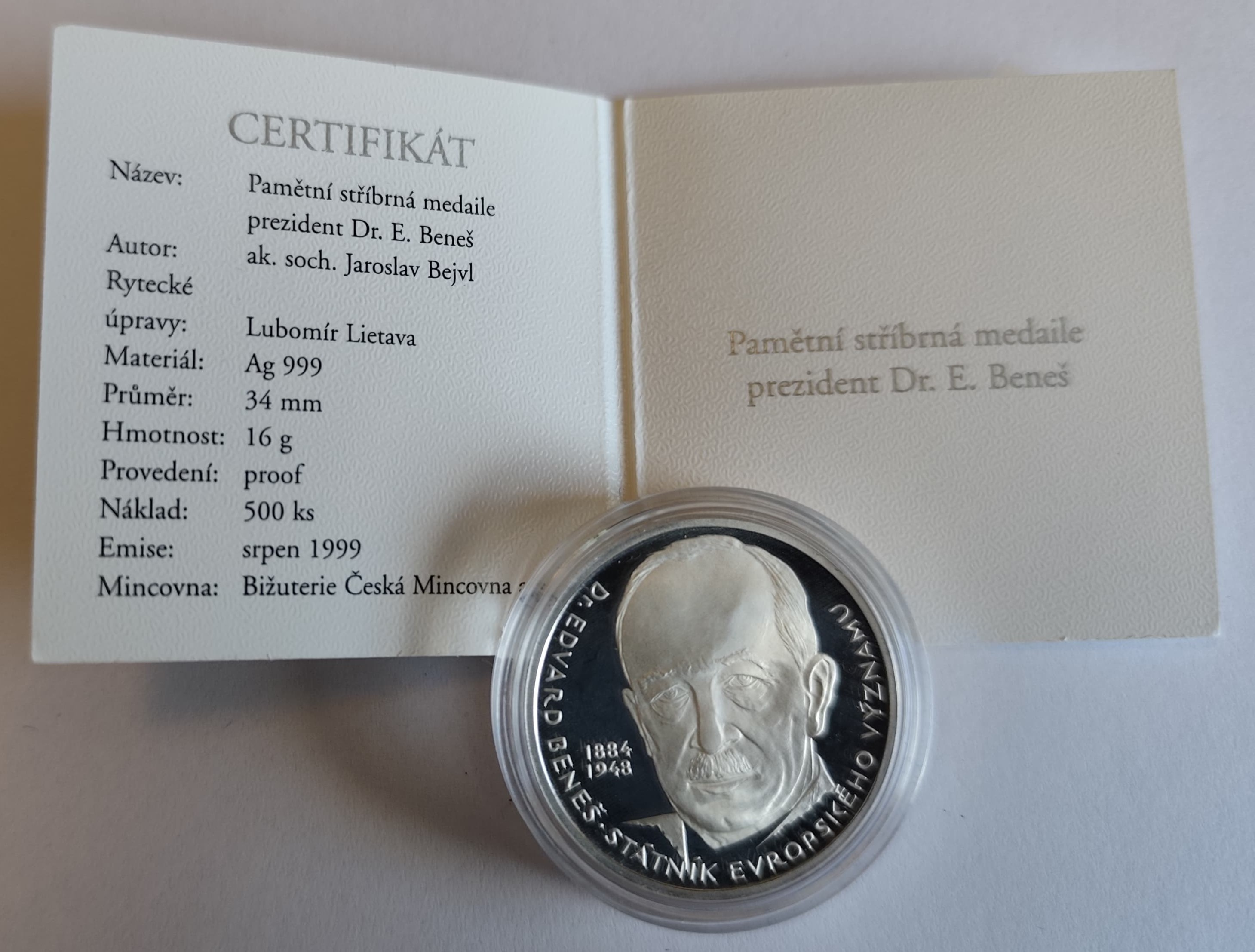 Prezident Dr. Edvard Beneš 1999 Proof