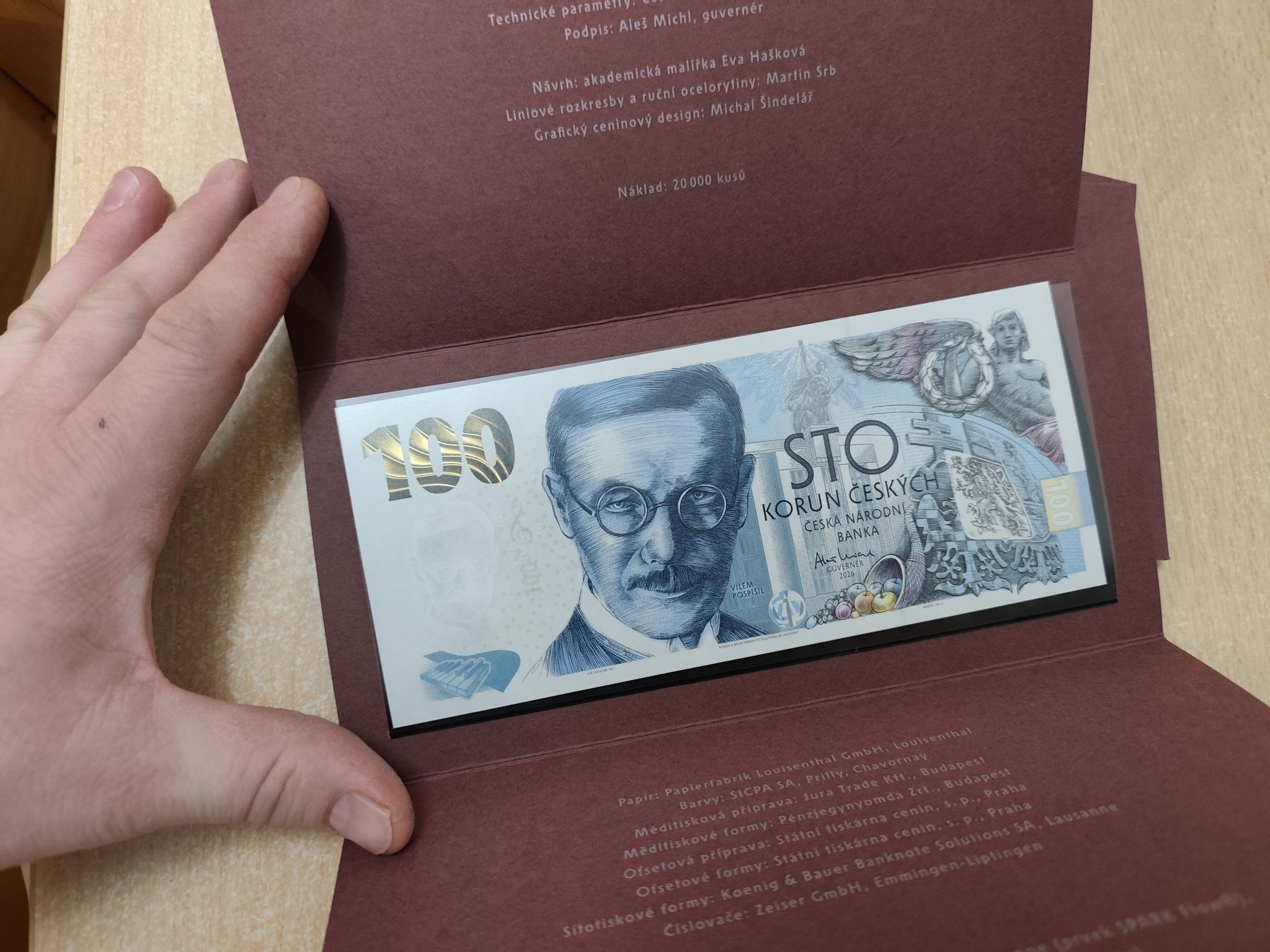 Pamětní bankovka 100 Kč 2026 Budování československé měny III - Vilém Pospíši