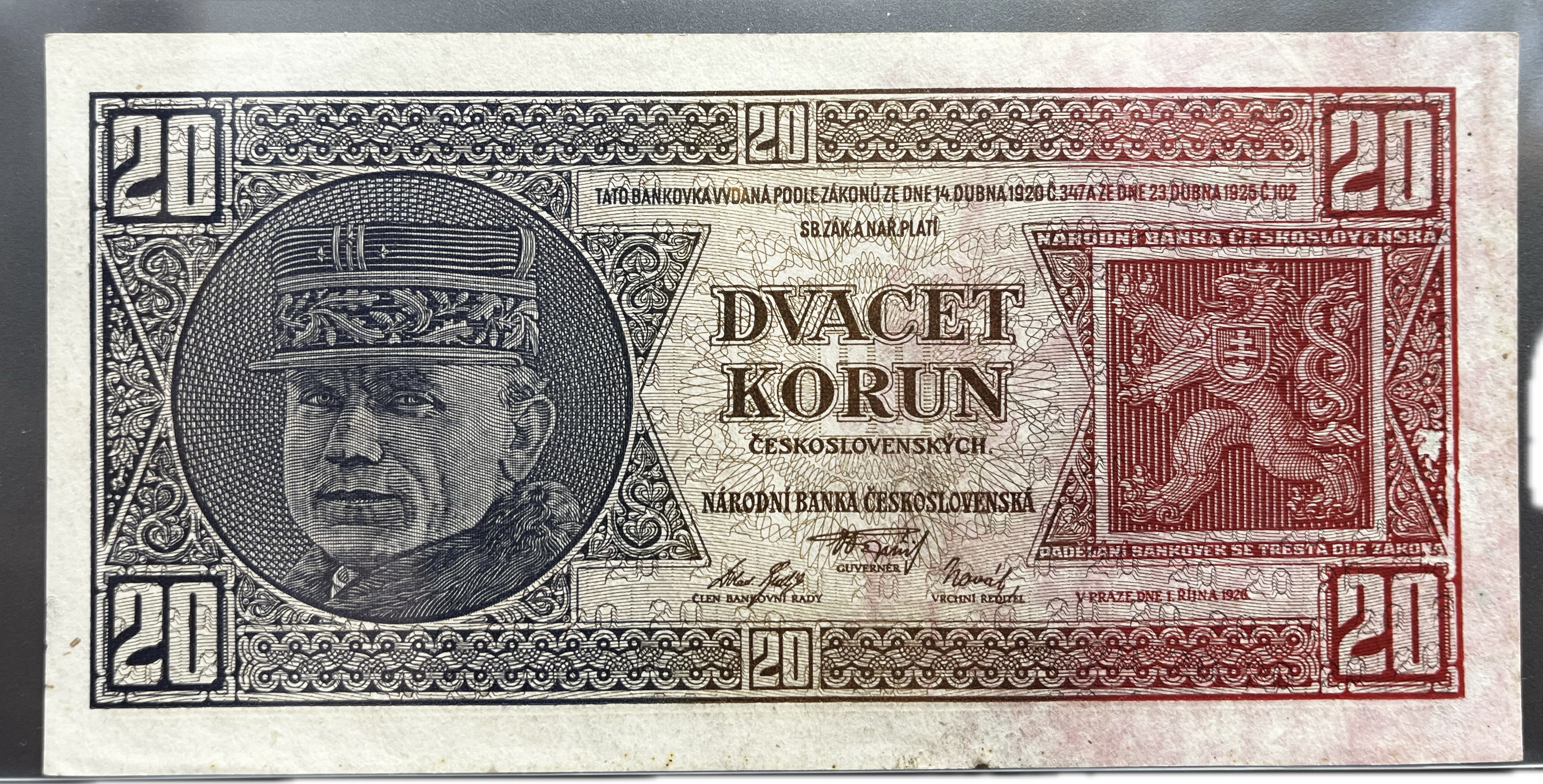 Čechy - 2x20 korun 1926 postupka, Rašín, neperforované, stavy 0