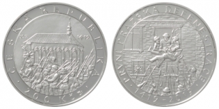 200 Kč 2019. Pamětní stříbrná mince k 600. výročí první pražské defenestrace - BK