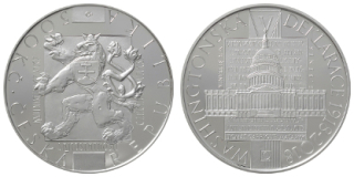 500 Kč 2018. Pamětní stříbrná mince ke 100. výročí Washingtonské deklarace - BK