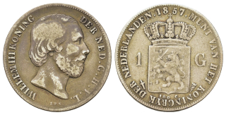 Nizozemí - 1 Gulden 1857, Wilhelm III (1849-1890) (27,9mm, 9.71g)