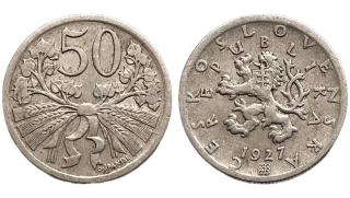Československo -ČSR 50 haléř 1927 R CuNi 80/20