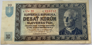 Československo -10 korún, 1939, Uv39