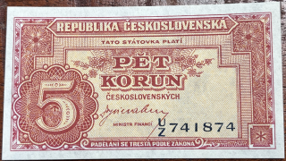 Československo -5 korun, 1945, UZ, UNC