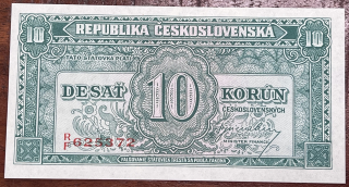 Československo -10 korun, 1945, R/F, UNC