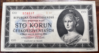 Československo -100 korun, 1945, B 40, Aunc