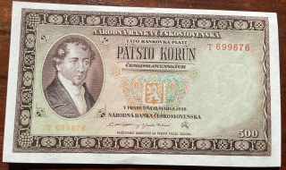 Československo -500 korún, 1946, T, UNC