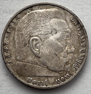 Německo, deutches reich, 2 Mark 1938F, Hindenburg