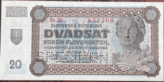 Slovensko - 20 Ks - 1945 - Šč - Specimen
