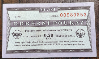 Československo - 0,5 Kč - Tuzexová poukázka 1/1989 -