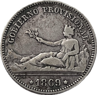 Španělsko - Peseta 1869 Madrid Provisional Government, Madrid, KM:652 EF