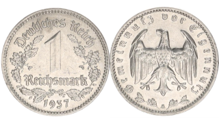 Německo - 3 říše, 1933-1945, 1 RM 1937 A, Zachovalost: 0-/0-