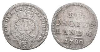 Německo - Brandenburg-Ansbach, Christian Friedrich Karl Alexander, 2? Kreuzer 1780, 19 mm, 0,87 g