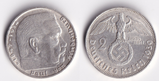 Německo - 2 Mark 1939 D, Hindemburg