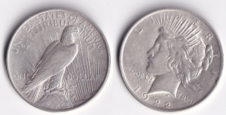USA - 1 Dollar 1922 Peace Dollar – stříbrná mince