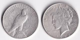 USA - 1 Dollar 1922 S Peace Dollar – stříbrná mince
