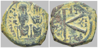 Byzantská říše - Justin II a Sofie (565–578) – AE 20 nummi, Soluň, rok 13