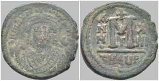 Byzantská říše - Maurice Tiberius (582–602) – AE follis, Antiochie, rok 13