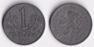 Protektorát Čechy a Morava - 1 koruna, 1943
