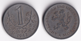 Protektorát Čechy a Morava - 1 koruna, 1942
