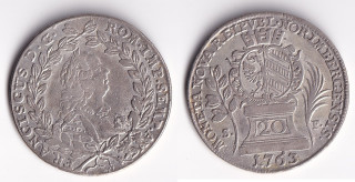 Německo – Norimberk, 20 krejcarů, 1763, František I. Štěpán Lotrinský (1745–1765)