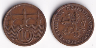 Československo - 10 haléřů, 1936