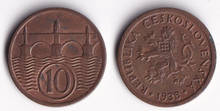 Československo - 10 haléřů, 1938