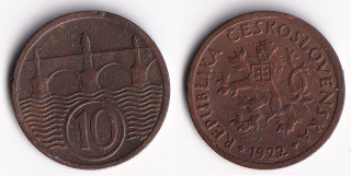 Československo - 10 haléřů, 1922