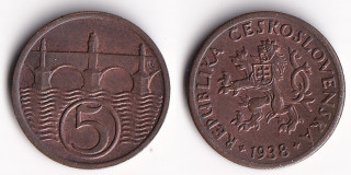 Československo - 5 haléřů, 1938