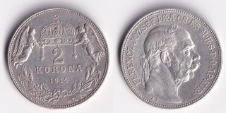 Maďarsko - 2 koruny 1914 KB, František Josef I.