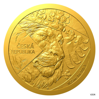 Zlatá 1/25oz investiční mince Český lev 2024 stand