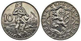 Československo 10 Kč 1954 10. výročí SNP, *AG*