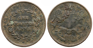 Britská Indie - 1/4 Anna 1835, měď (6,2g/26mm)