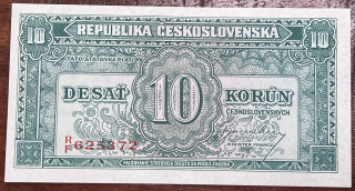 Československo -10 korun, 1945, R/F, UNC