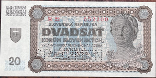 Slovensko - 20 Ks - 1945 - Šč - Specimen