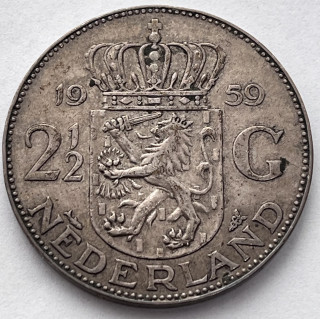 Nizozemí 2-1/2 Gulden 1959, Juliana, Stříbro