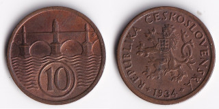 Československo - 10 haléřů, 1934