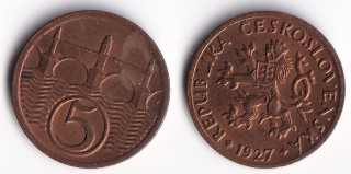 Československo - 5 haléřů, 1927