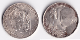 Československo - 25 korun, 1965, 20 let osvobození ČSR