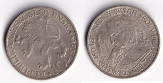 Československo - 10 korun, 1957, Ch.J.Willenberg 10 Kčs 1957, 10 koruna 1957 r., 250 let Inženýrských škol v Praze