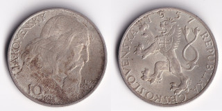 Československo - 10 korun, 1957, J.A.Komenský 10 Kčs 1957